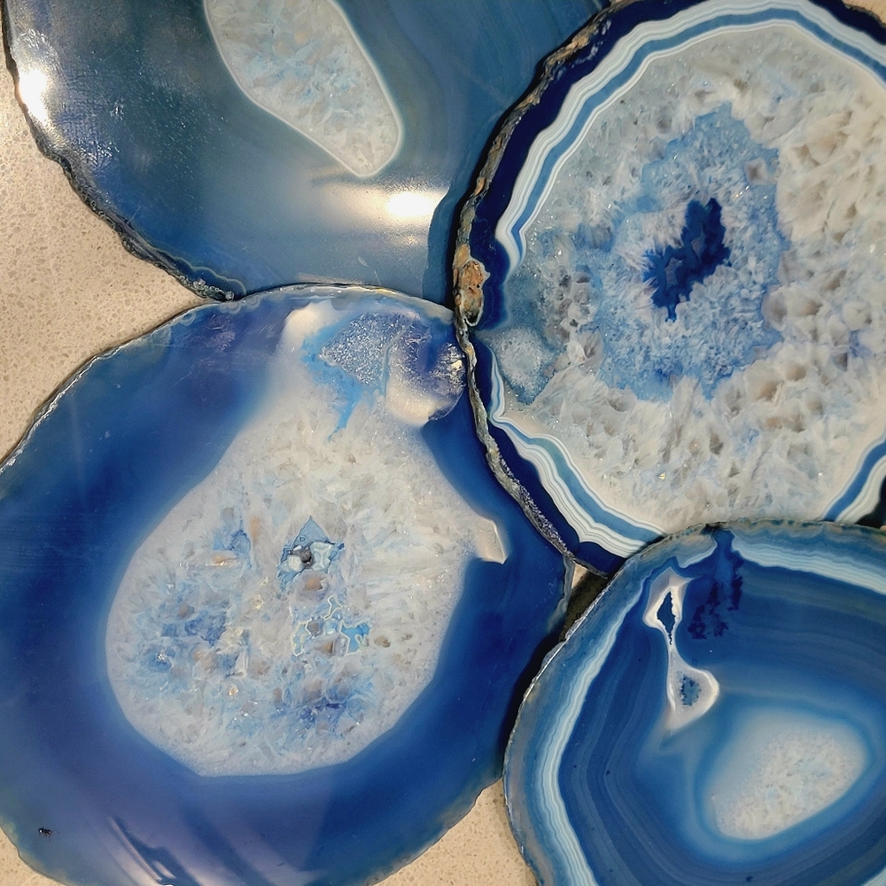 CRAZY SALE!! BLUE AGATE ๐ COASTERS - Set of 4 Slices - Picture 2 of 4
